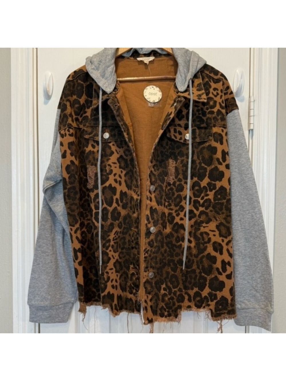 ODDI Leopard Denim Jacket Small Hoodie Distressed - Picture 4 of 11